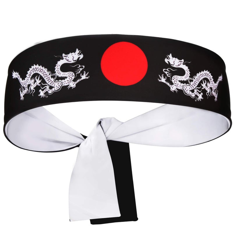 5Chaos Japanese Headband Hachimaki for Karate Cosplay Kitchen Chef, Bushido Head Wrap for Kids Boys Ninja Samurai Party Girl Women Men, Bandana Sweatband for Festival (Dragon) - Image 1
